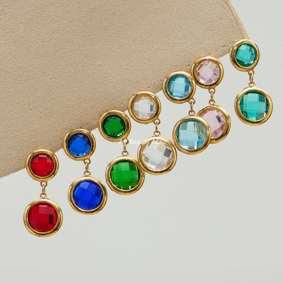 D관 - 스테인리스 스틸 풀 큐빅 글라스 스톤 18K도금 팔찌 귀걸이 [TXE508] 25.12-1