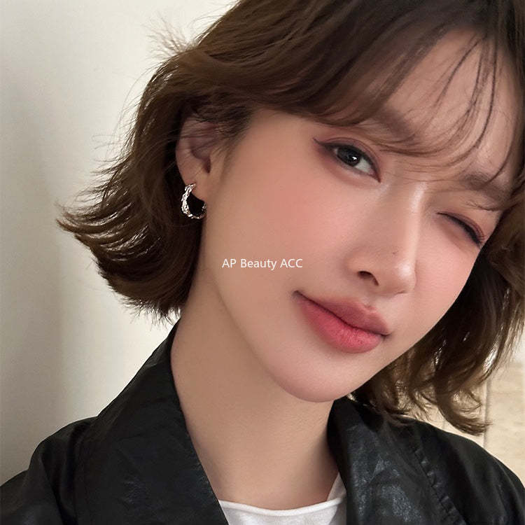 A관 - 비정형 텍스처 925 은침 링 귀걸이 [EH-4315] 25.12-2