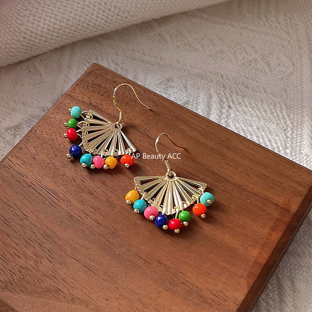 C관 - 보헤미안 스타일 휴양지 느낌 미니 비즈 귀걸이 민속풍 부채형 기하학 고급스러운 귀걸이 [1103] 24.05-4