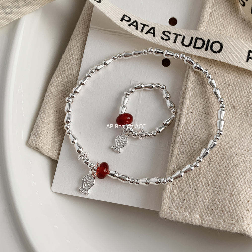 A관 - 물고기 펜던트 홍마노 925 실버 비즈 반지 팔찌 [1511] 25.11-3