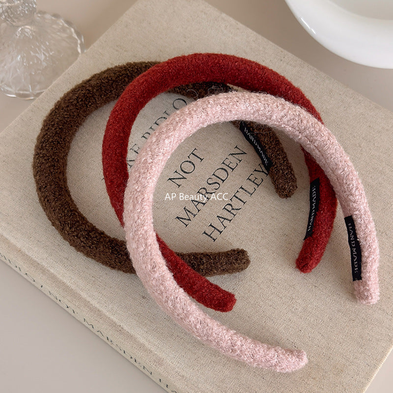 E관 - 양털 니트 단색 볼륨 스펀지 머리띠 [24431] 25.10-3