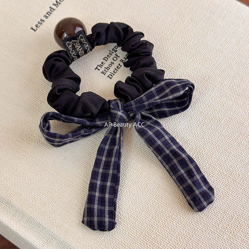 E관 - 체크 스트라이프 리본 방울 곱창 헤어밴드 [27488] 25.09-4