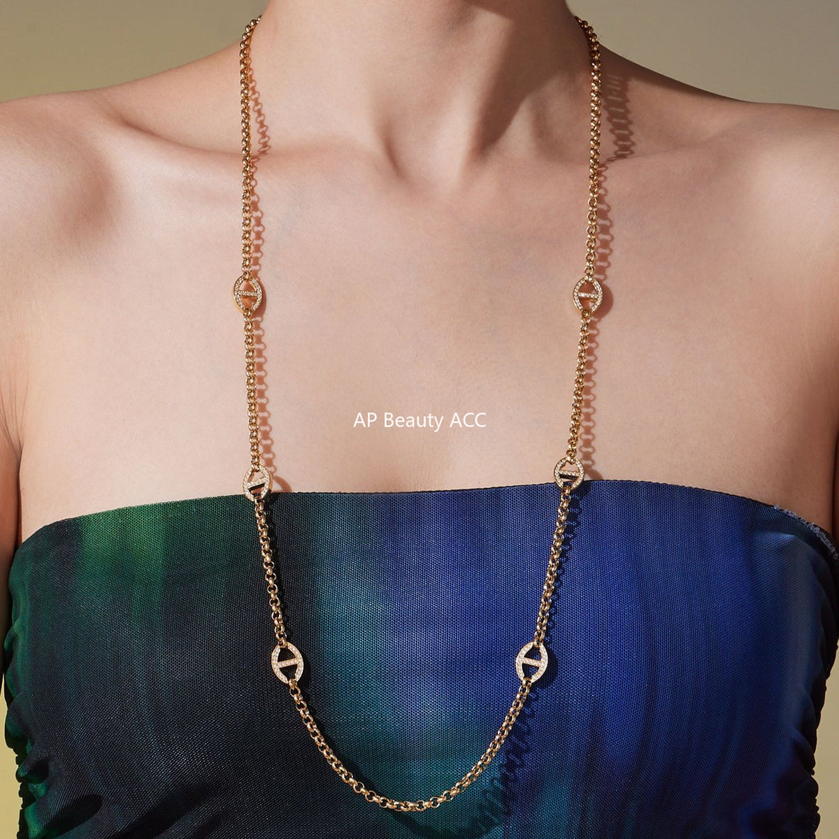 D관 - 스테인리스 스틸 18K 도금 큐빅 버클 장식 롱 목걸이 [M081] 25.10-3