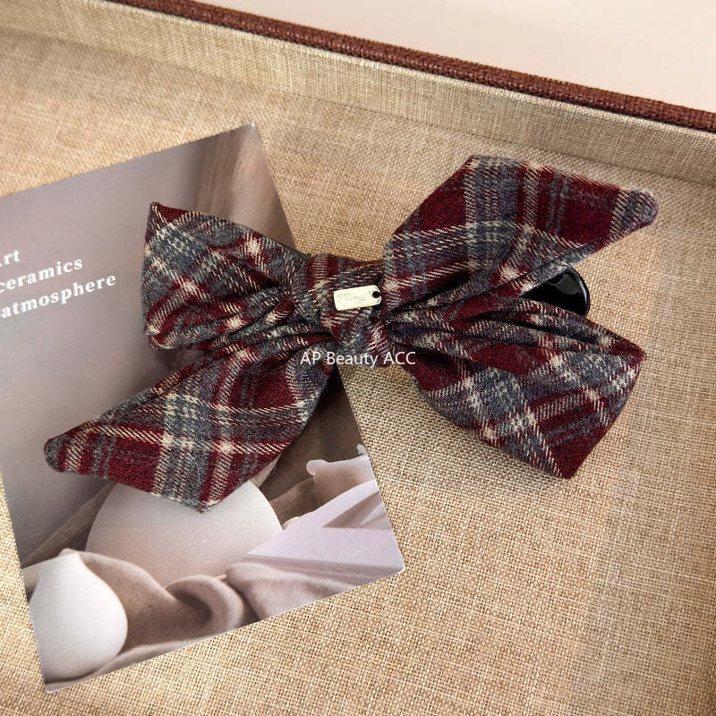 E관 - 체크 도트 리본 골드 포인트 집게핀 [27749] 25.12-1