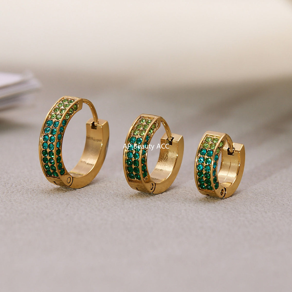 D관 - 스테인리스 컬러 큐빅 18K 도금 후프 링 귀걸이 [F930] 25.11-2