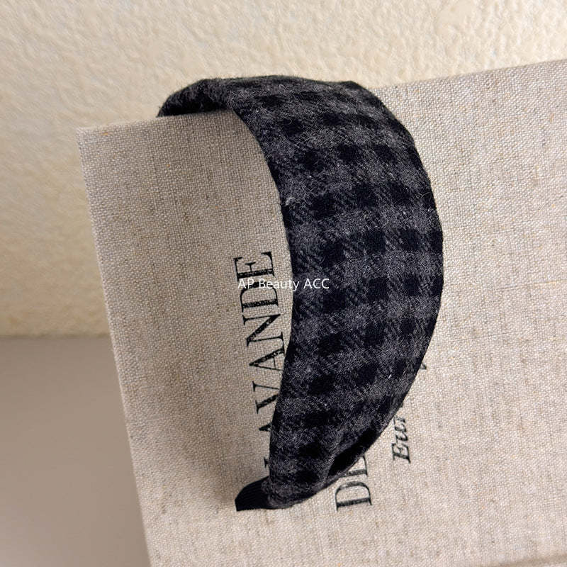 E관 - 레트로 체크무늬 패턴 와이드 머리띠 [27632] 25.11-1