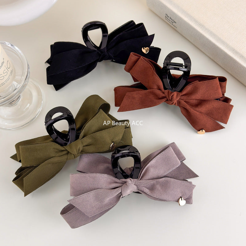 E관 - 벨벳 리본 골드 하트 포인트 대형 집게핀 [27560] 25.10-2