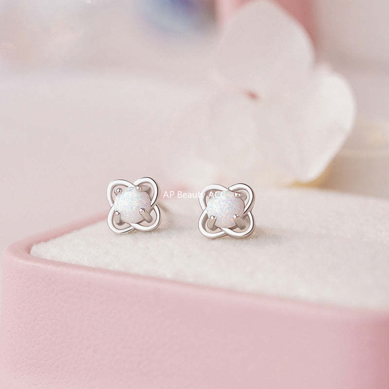 B관 - 999 실버 오팔 클로버 디자인 스터드 귀걸이 [YC7755E_1] 25.10-4