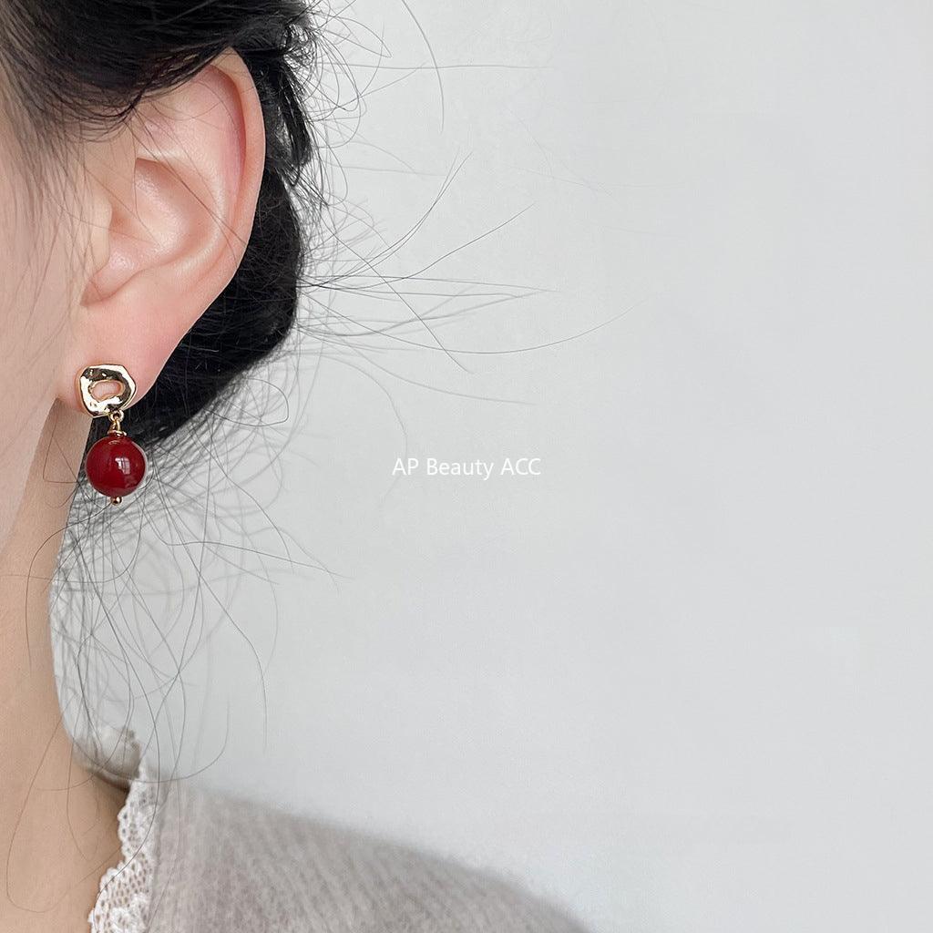 C관 - 핸드메이드 홍마노 레트로 14K 도금 은침 심플 귀걸이 [3628] 24.03-3