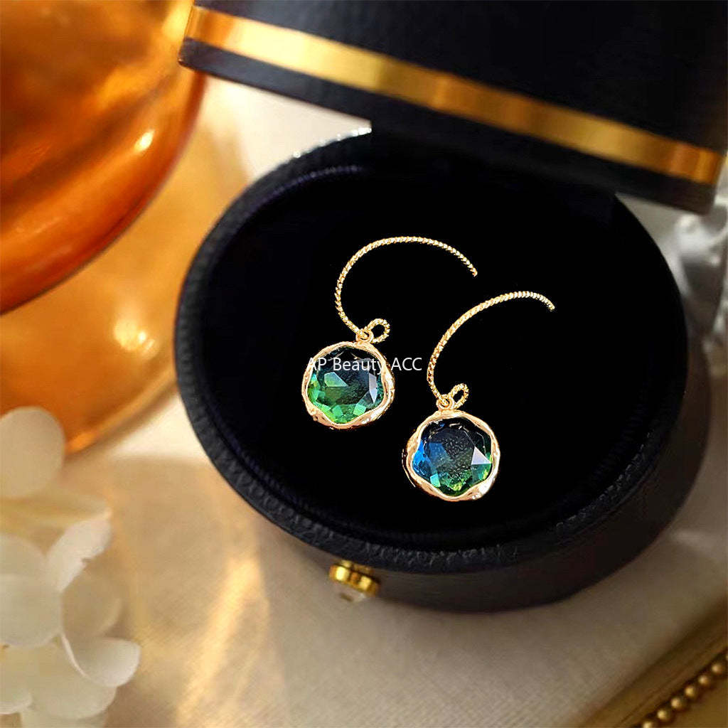 C관 - 14K 도금 프렌치 복고풍 그라데이션 유리 크리스탈 기하학 귀걸이 [4184] 24.05-5