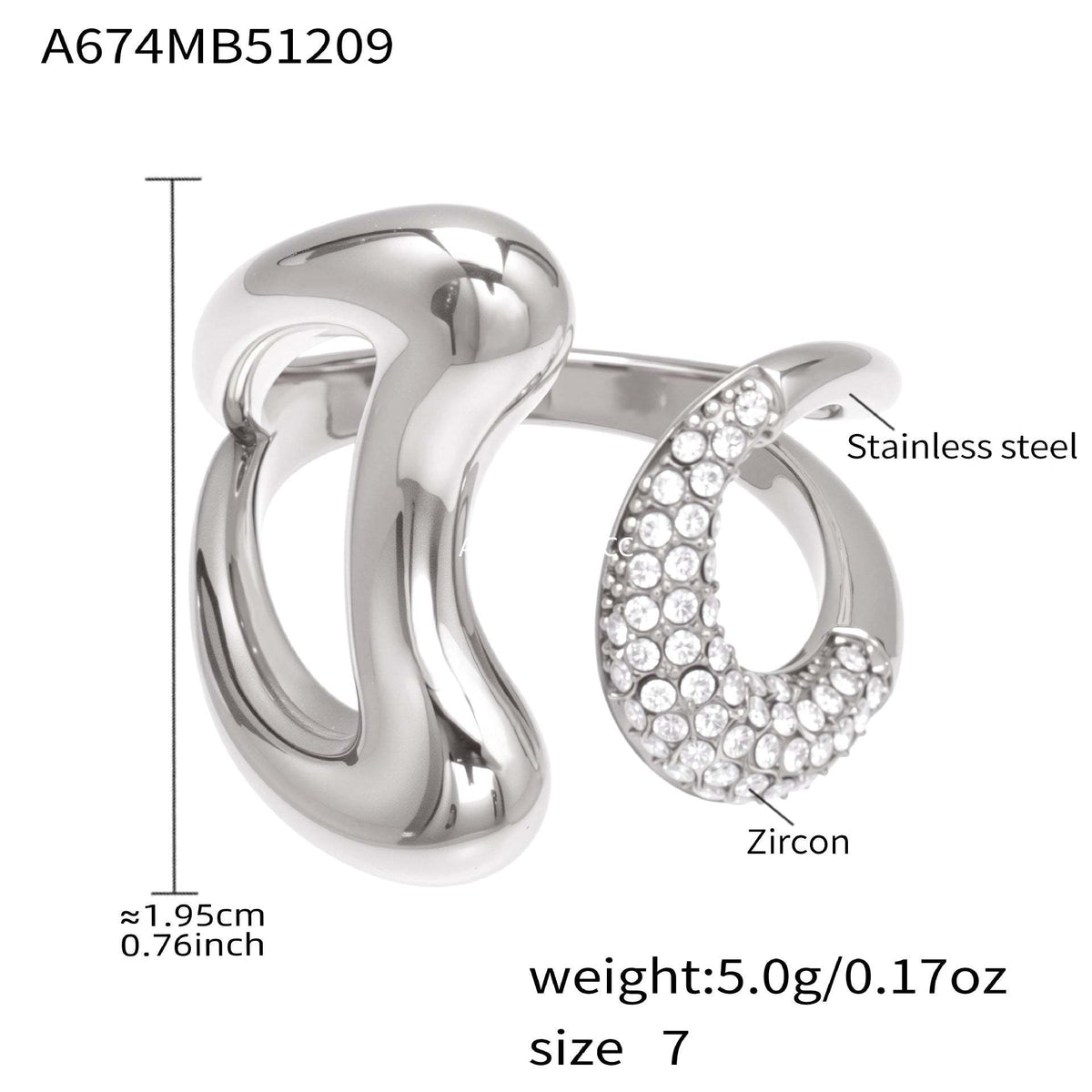 D관 - 스테인리스 스틸 18K 도금 미니 큐빅 오픈형 반지 [A382-A-A622-A674] 25.12-3