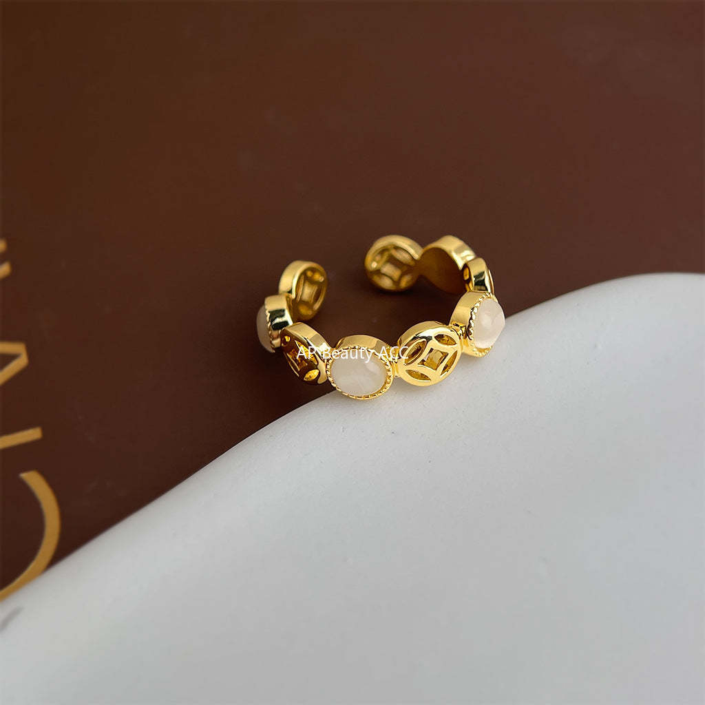 C관 - 18K 도금 글라스 묘안석 오픈형 반지 [7241] 25.12-3