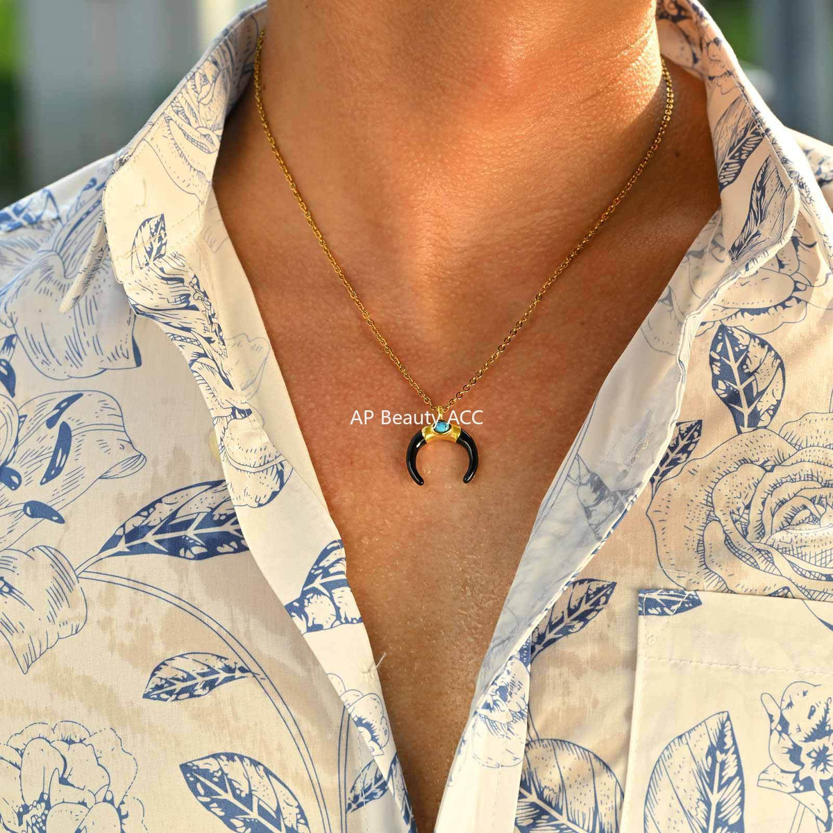 G관 - 스테인리스 스틸 터키석 달 모양 펜던트 목걸이 [PN-2230] 25.10-4