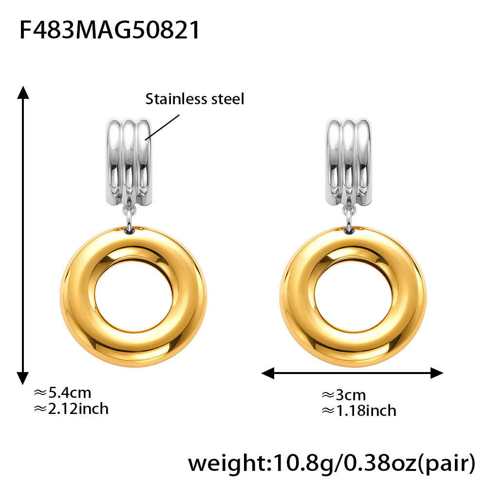 D관 - 스테인리스 스틸 18K 도금 더블 링 드롭 귀걸이 [F475-F476-F483] 25.08-5
