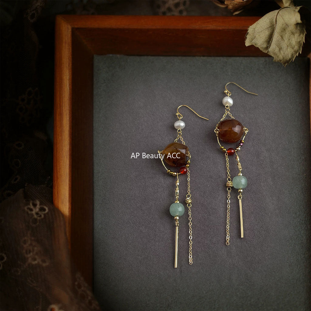 C관 - 핸드메이드 담수진주 홍마노 아벤츄린 후크 귀걸이 [6935] 25.10-3