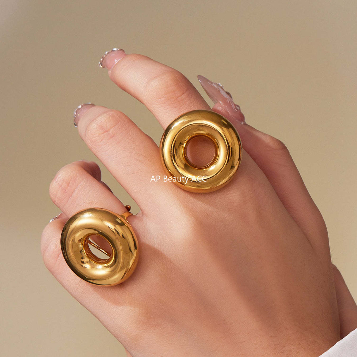 D관 - 빅 원형 오픈형 스테인리스 스틸 18K 도금 반지 [A076] 25.09-4