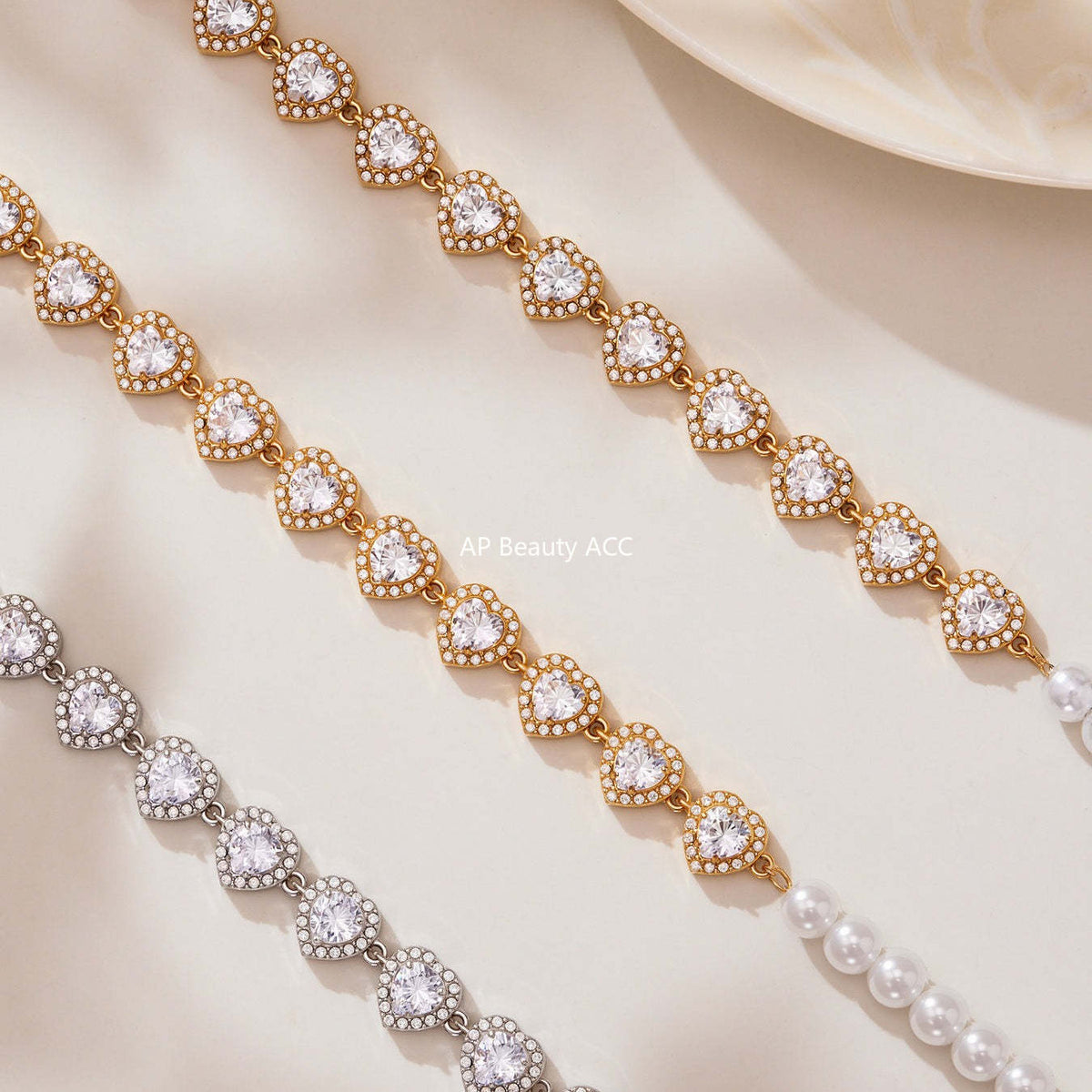 D관 - 18K 도금 스테인리스 스틸 핸드메이드 진주 하트 큐빅 목걸이 [P1735] 25.10-4