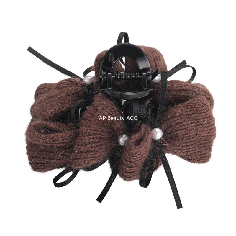 E관 - 털실 니트 진주 리본 디자인 집게핀 [27667] 25.11-2