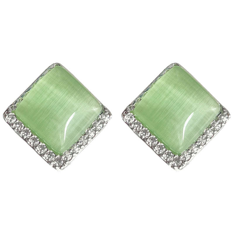 C관 - 글라스 묘안석 사각형 기하학 스윗한 심플 귀걸이 [4598] 24.07-3