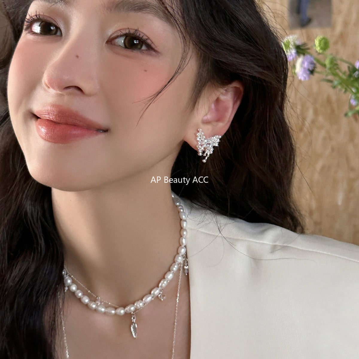 A관 - 블링블링 큐빅 진주 나비 모양 귀걸이 [EH-4146] 25.10-1