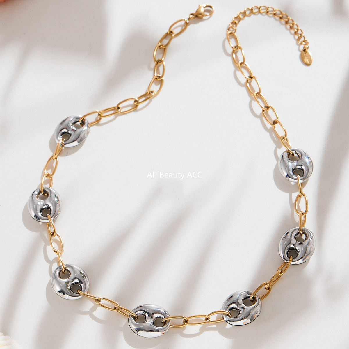 D관 - 스테인리스 스틸 투톤 더블 원형 볼드 체인 목걸이 [P1439] 25.10-1