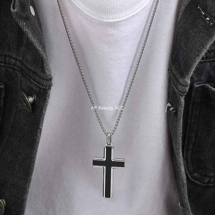 G관 - 스테인리스 스틸 십자가 터키석 호안석 펜던트 목걸이 [PN-2224] 25.12-2