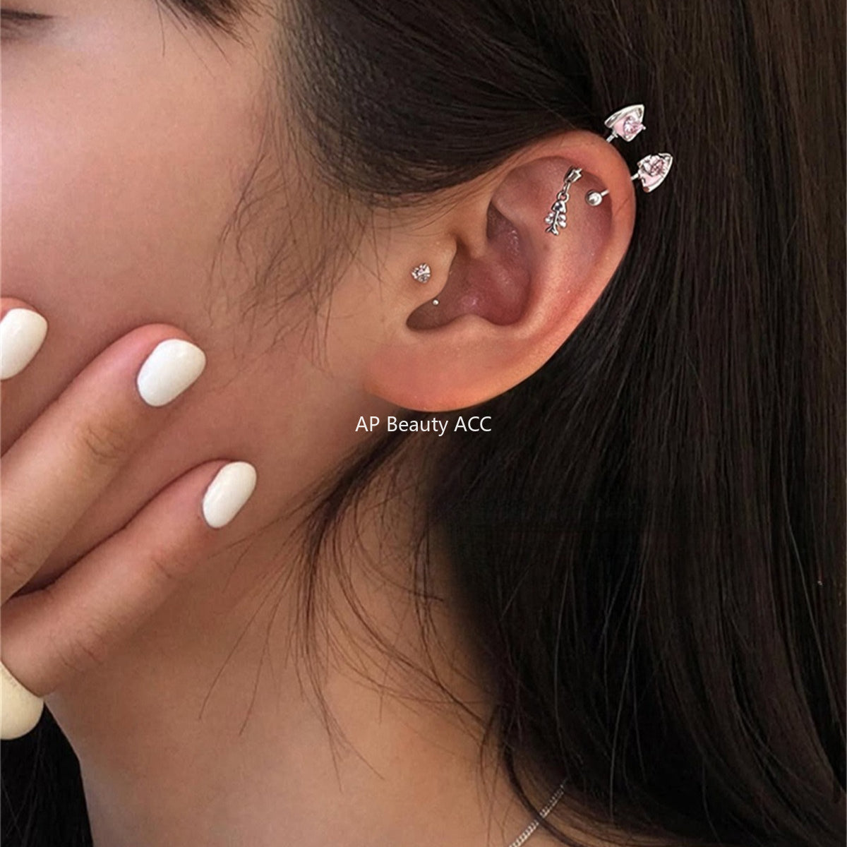 A관 - 티타늄 스틸 고양이귀 물고기뼈 하트 큐빅 귀걸이 [EH-4087] 25.10-1