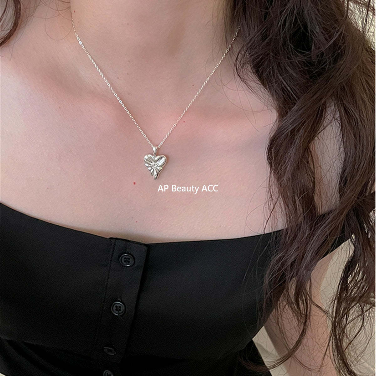 A관 - 925 실버 하트 웨이브 큐빅 펜던트 목걸이 [XL-1204] 25.10-1