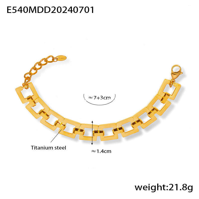 D관 - 티타늄 스틸 18K 도금 체크 패턴 힙합 감성 유니크 팔찌 [E540] 24.07-1