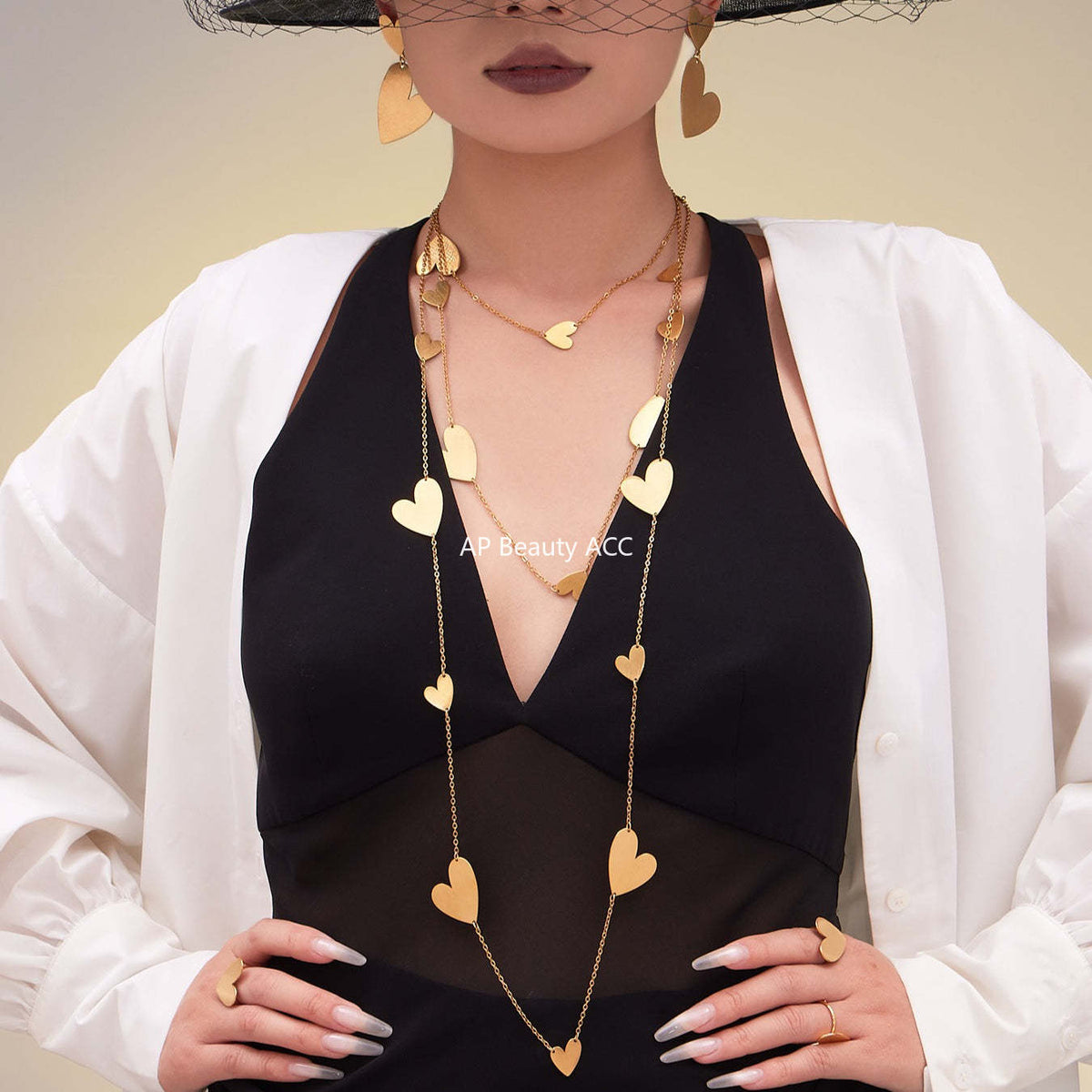 D관 - 스테인리스 18K 도금 비대칭 하트 디자인 목걸이 귀걸이 반지 [TXP462] 25.10-5