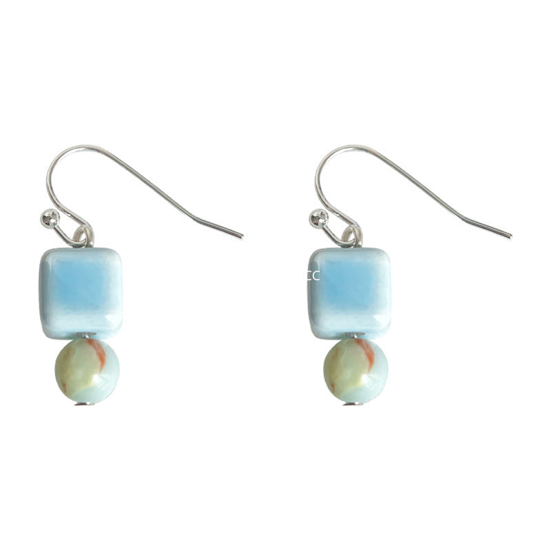 C관 - 세라믹 천연석 핸드메이드 후크형 귀걸이 [5779] 25.04-1