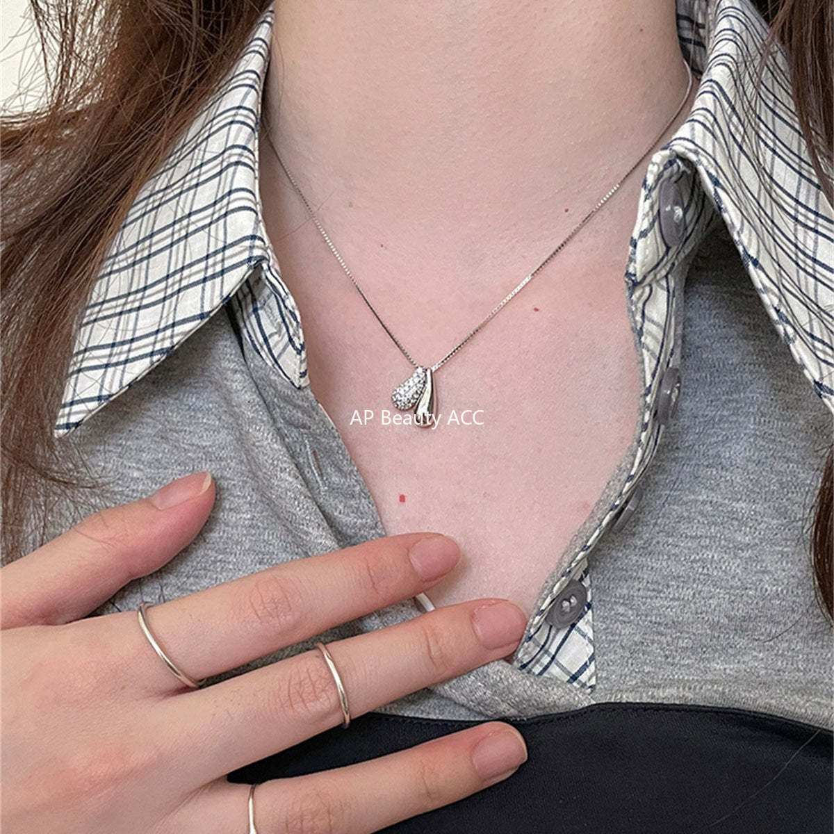 A관 - 925 실버 물방울 큐빅 하트 펜던트 목걸이 [XL-1217] 25.10-4