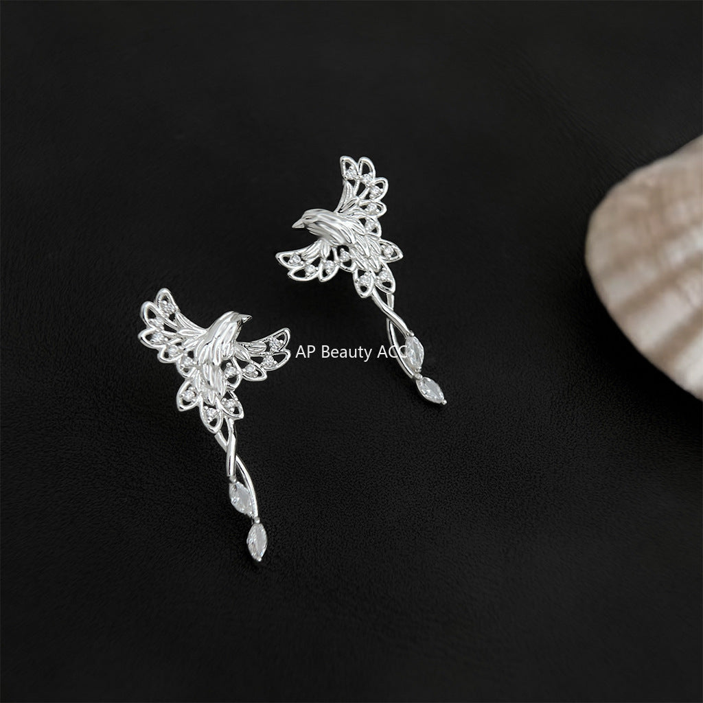 C관 - 925 은침 미니 큐빅 봉황 디자인 귀걸이 [6854] 25.10-3