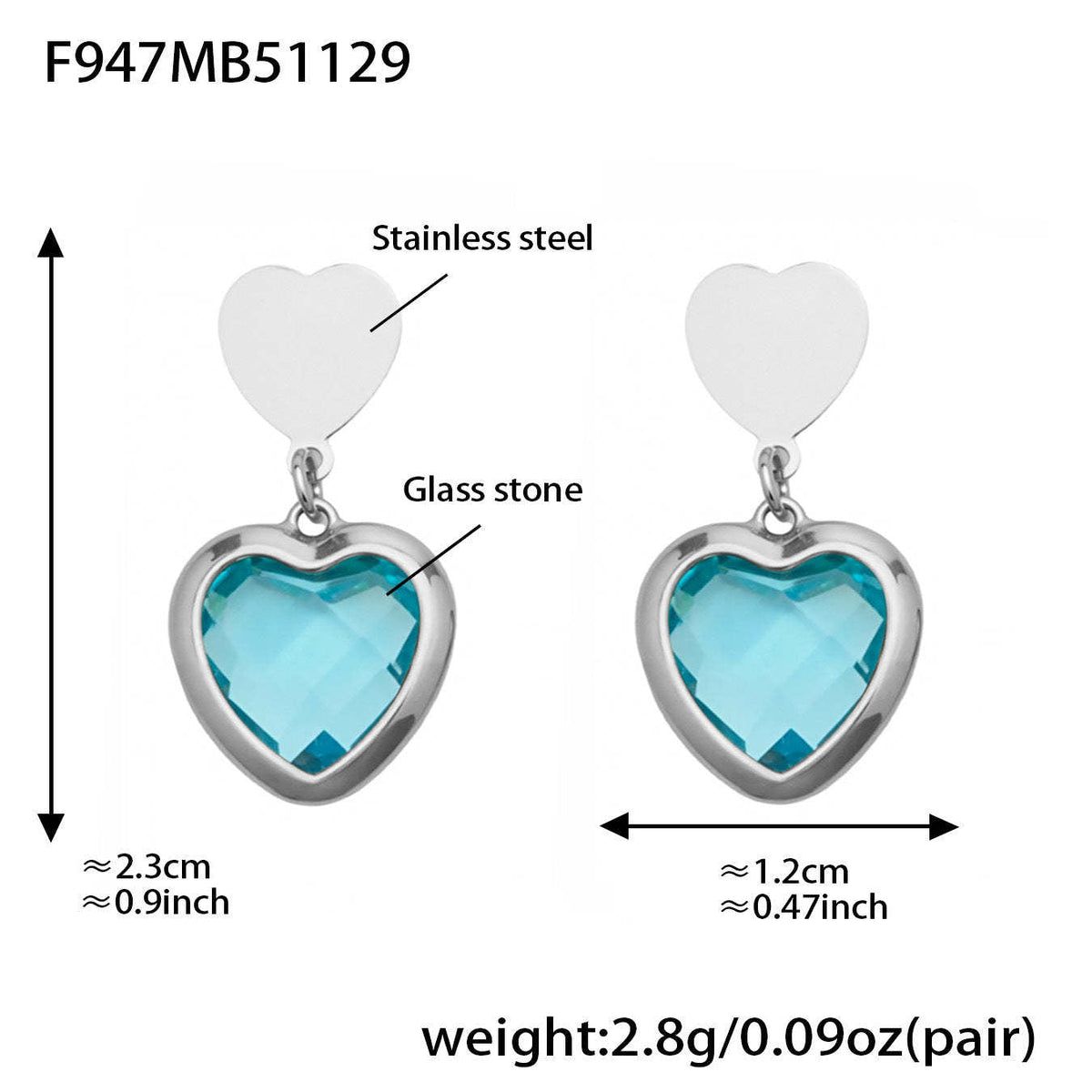 D관 - 스테인리스 스틸 하트 글라스 스톤 큐빅 18K도금 귀걸이 목걸이 [TXF507] 25.12-1