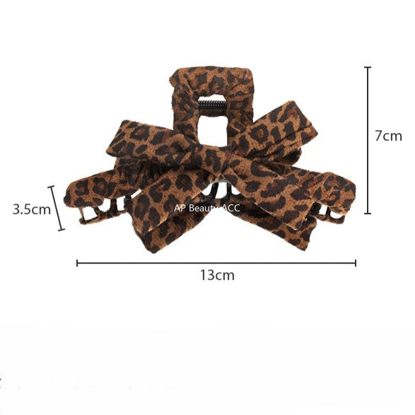 E관 - 호피무늬 패턴 리본 모양 대형 집게핀 [27570] 25.10-3