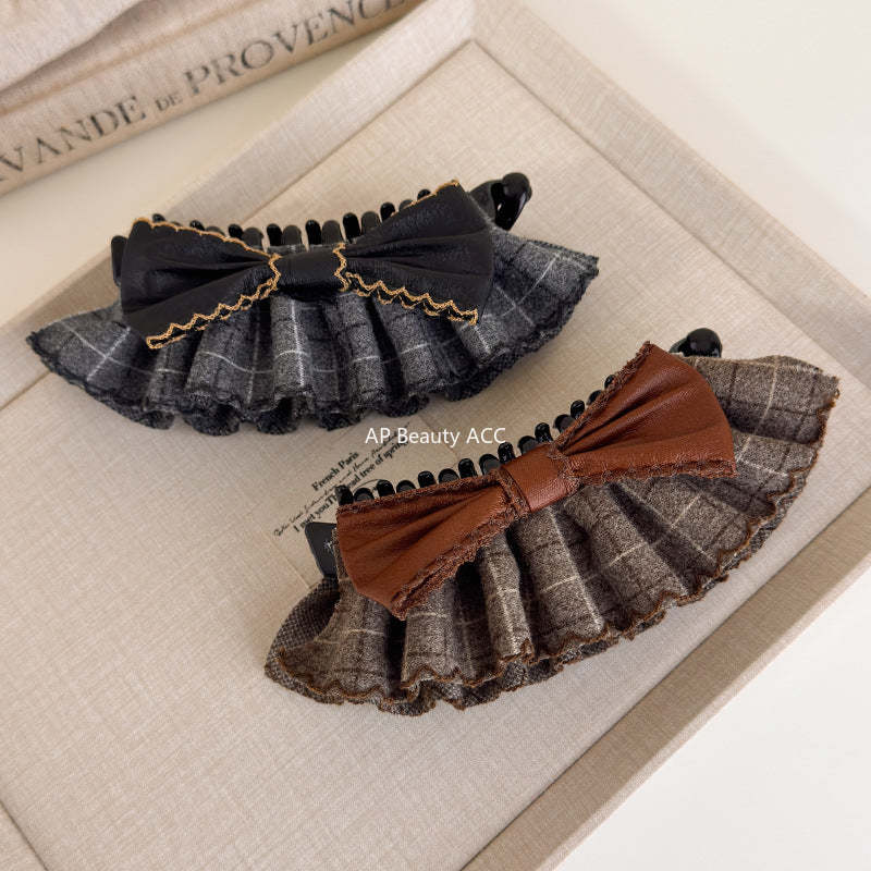 E관 - 체크 패턴 레이스 리본 집게핀 [27719] 25.11-4