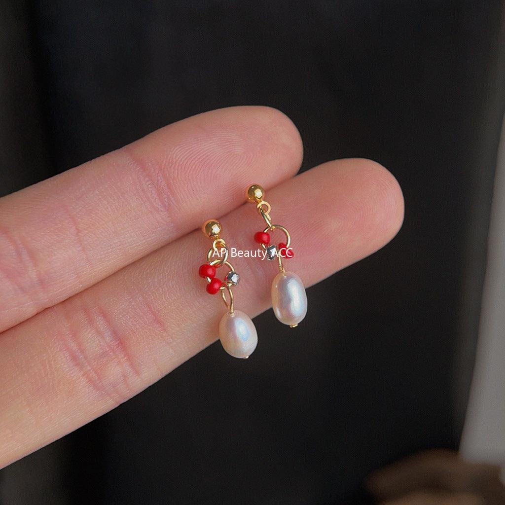 C관 - 핸드메이드 담수 진주 14K 도금 은침 귀걸이 [5836] 25.04-2