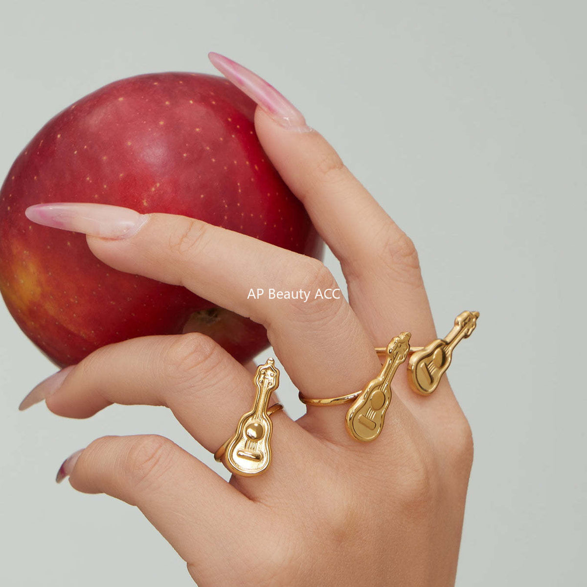 D관 - 스테인리스 스틸 18K 도금 미니 기타 오픈형 반지 [A542] 25.12-3