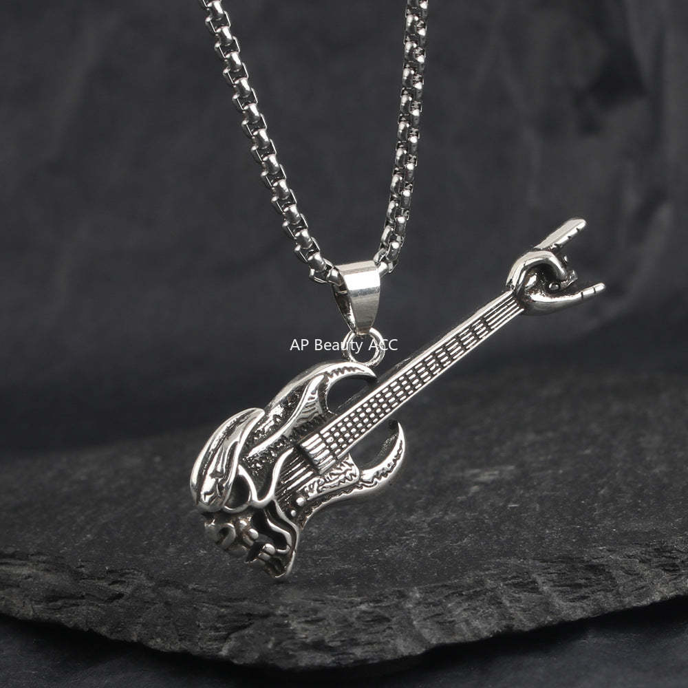 G관 - 빈티지 해골 베이스 기타 펜던트 목걸이 [X1186] 25.09-4