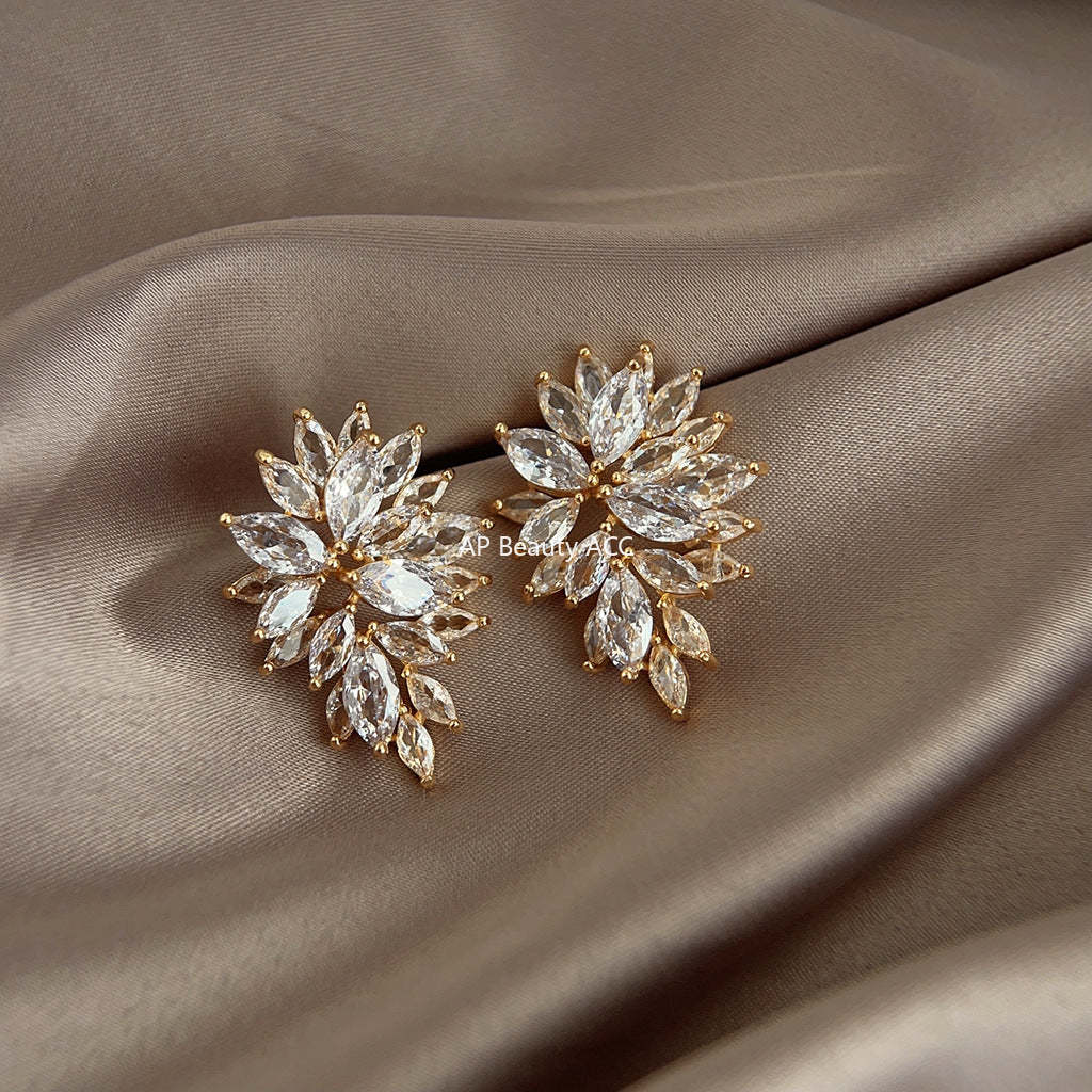 C관 - 14K 도금 고급스러운 미니 큐빅 은침 귀걸이 고급스러운 패셔너블한 밤나무 귀걸이 [3729] 24.04-2