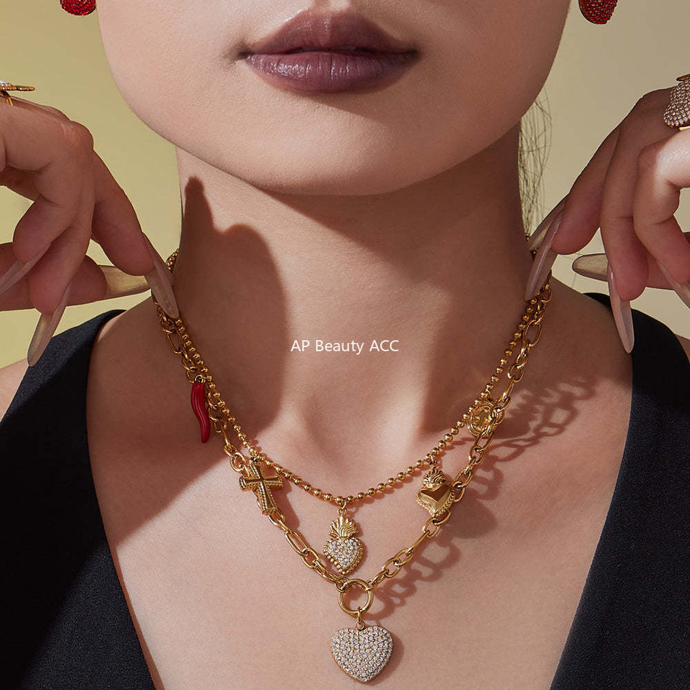 D관 - 18K 도금 스테인리스 스틸 큐빅 왕관 하트 반지 귀걸이 목걸이 [TXP450] 25.10-4