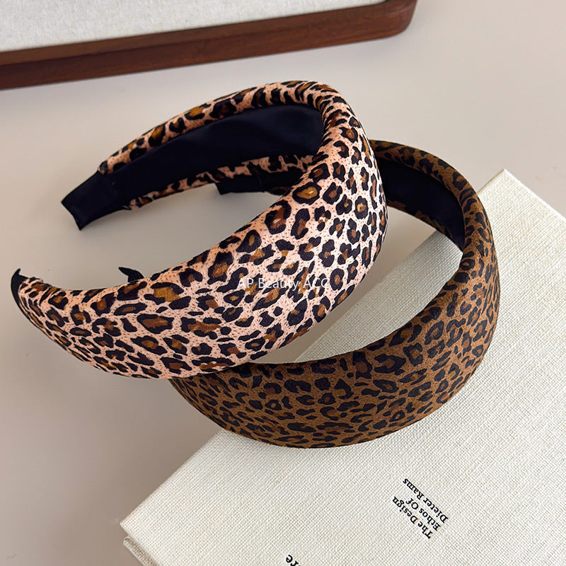 E관 - 스웨이드 호피무늬 패턴 와이드 스펀지 머리띠 [27582] 25.10-3