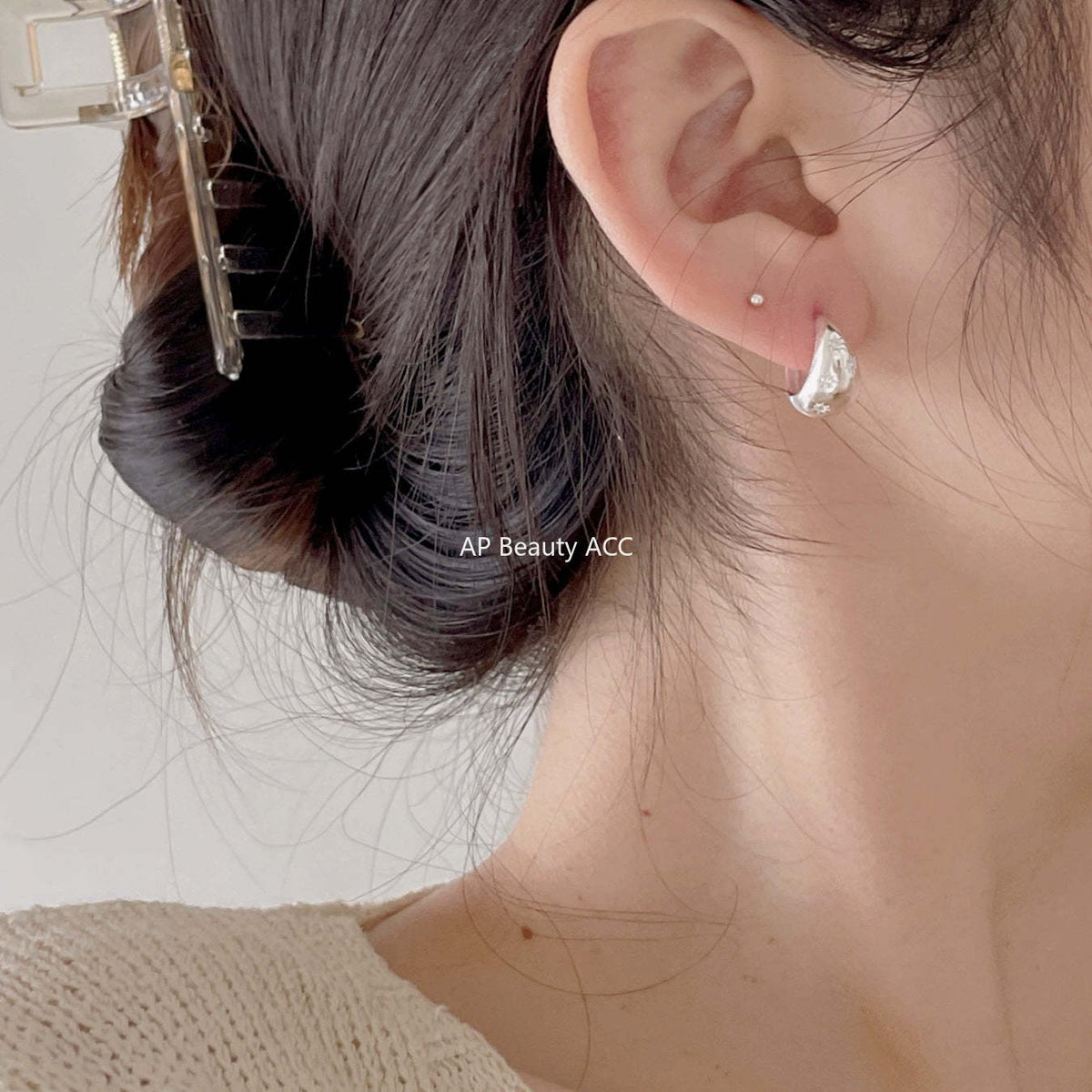 F관 - 925 실버 심플 큐빅 U형 귀걸이 [C1186] 25.12-3