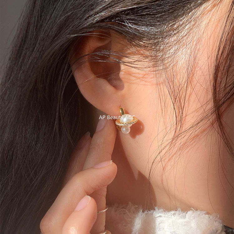 A관 - 925 은침 큐빅 진주 원형 링 귀걸이 [EH-4312] 25.12-3