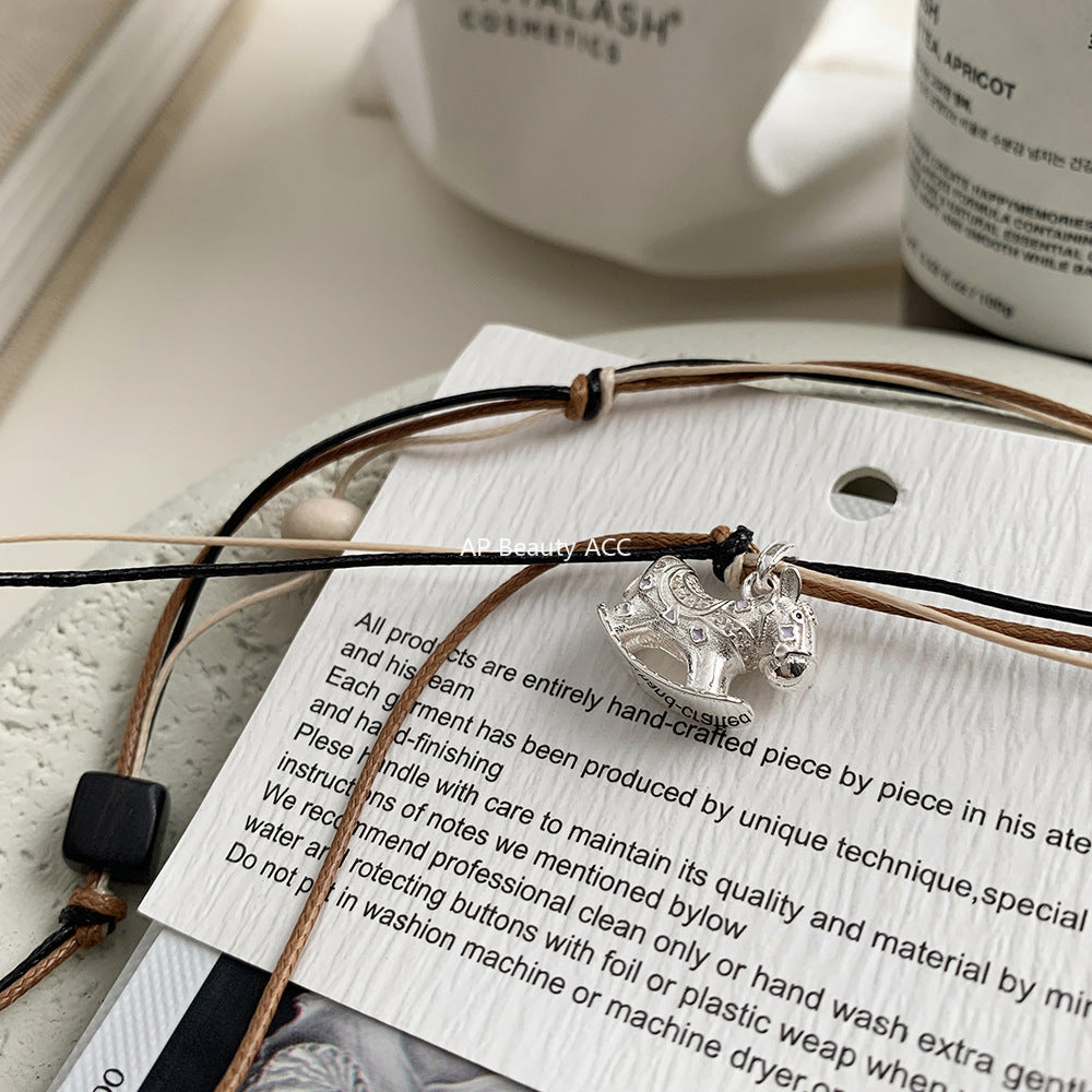 A관 - 925 실버 조랑말 펜던트 왁스끈 목걸이 [518] 25.10-2