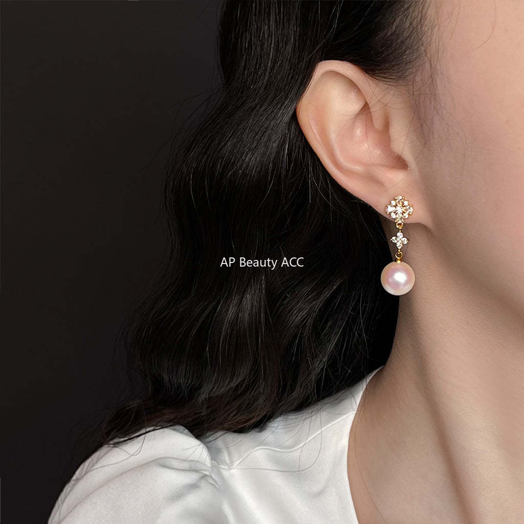 C관 - 14K 도금 925 은침 큐빅 롱 진주 귀걸이 [6249] 25.06-3