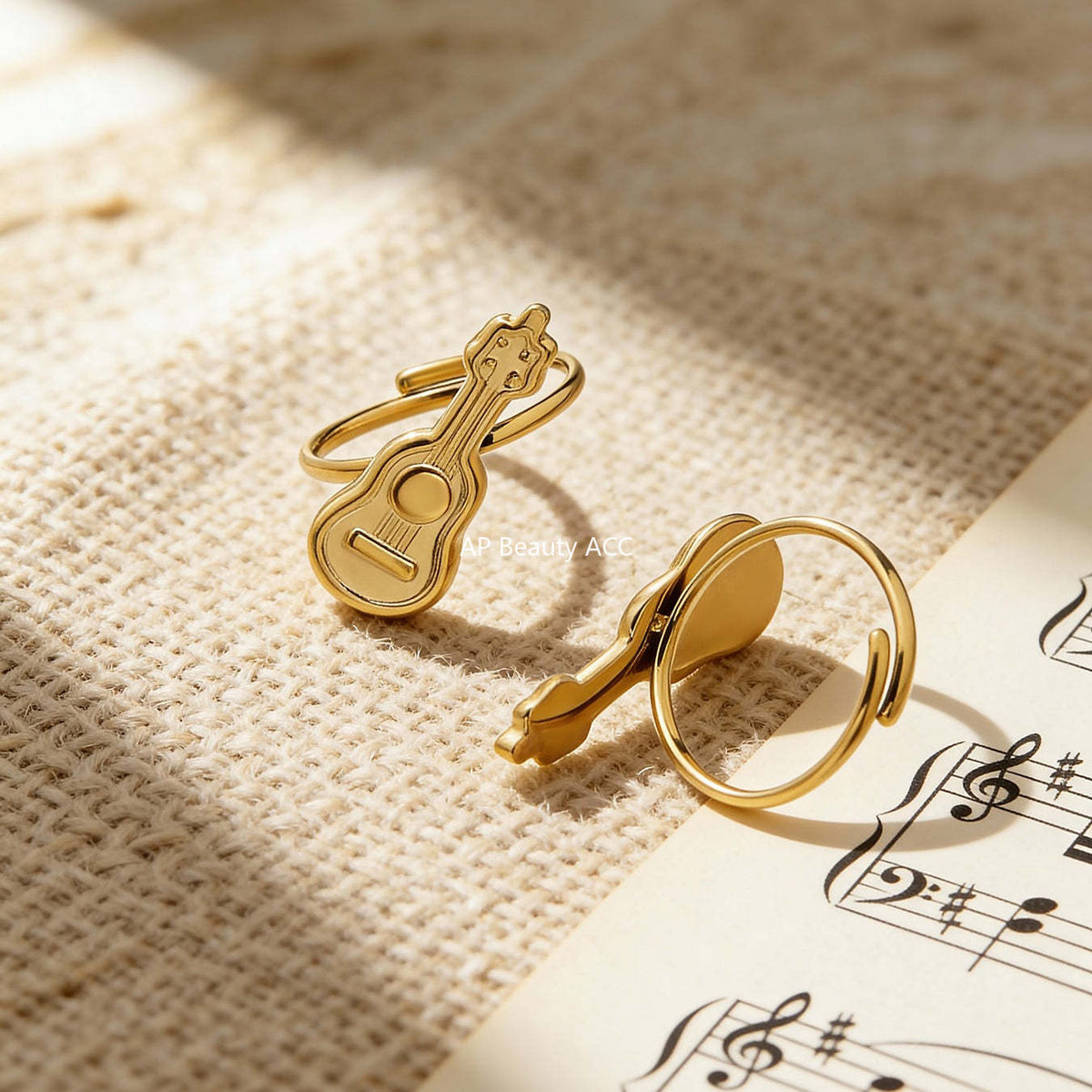 D관 - 스테인리스 스틸 18K 도금 미니 기타 오픈형 반지 [A542] 25.12-3