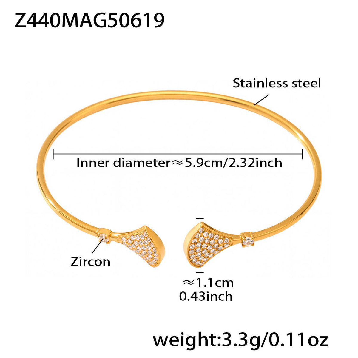 D관 - 18K 도금 스테인리스 스틸 큐빅 물고기 불가사리 오픈형 팔찌 [Z440-Z441] 25.06-4