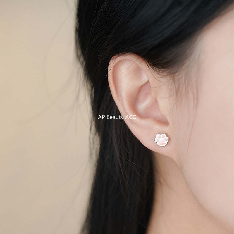 B관 - 999 실버 고양이 발바닥 모양 귀걸이 [YC3004E_1] 25.11-3