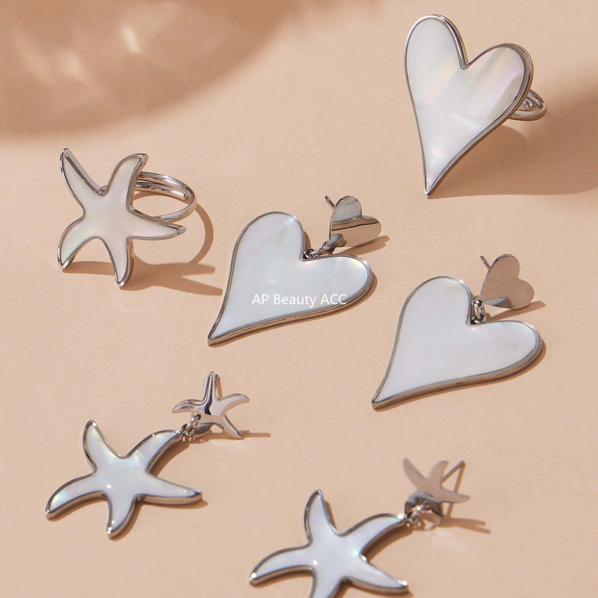 D관 - 천연 자개 에나멜 하트 별 펜던트 스테인리스 스틸 귀걸이 반지 [TXF410] 25.09-4